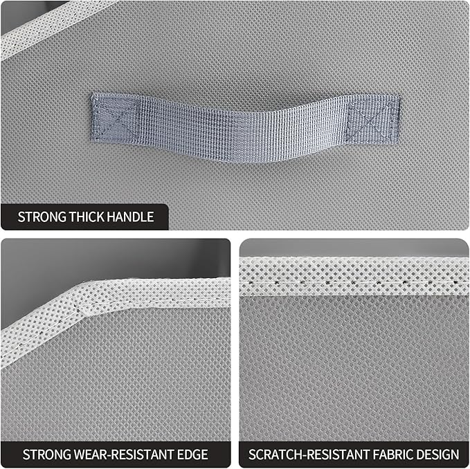 Trapezoid Closet Shelf Organizer - Large Baskets for Organizing, Fabric Storage Cubes for Shelves, Storag Organizers Bins for Clothes, Blankets, 3 Pack, Grey