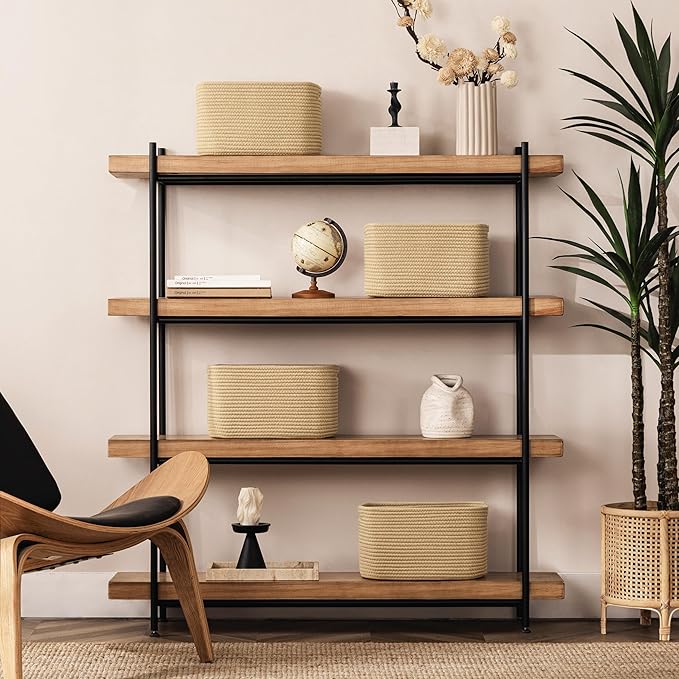 UBBCARE 4 Pack Storage Basket for Shelves, Woven Baskets for Organizing, Durable Organizer Baskets Storage Bins for Bookshelf, Toys, Towels, Clothes, 13''Lx9''Wx7.5''H, Brown