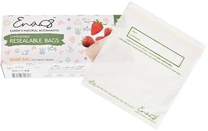 Earth's Natural Alternative Compostable Food Storage Bags, Reusable, Quart | Eco-Friendly | Freezer Safe | Resealable | 100 Count, Pack of 12