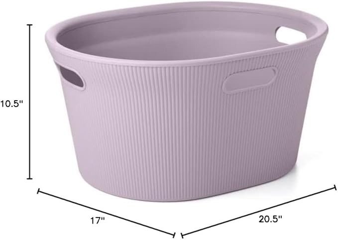 Superio Ribbed Collection - Decorative Plastic Laundry Basket with Cut-Out Handles, Lilac Purple (2 Pack) Hamper Organzier for Bedroom Bathroom College Dorm Room 35 Liter