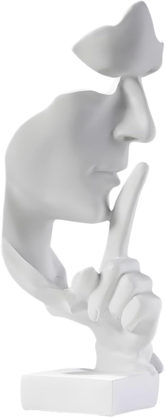 aboxoo Silence is Gold Thinker Statue, Modern and Simple Resin Things, Creative Abstract Figurine Sculptures for Entrance, Creative Room Home, Office Study, Piano Decor (Large White)