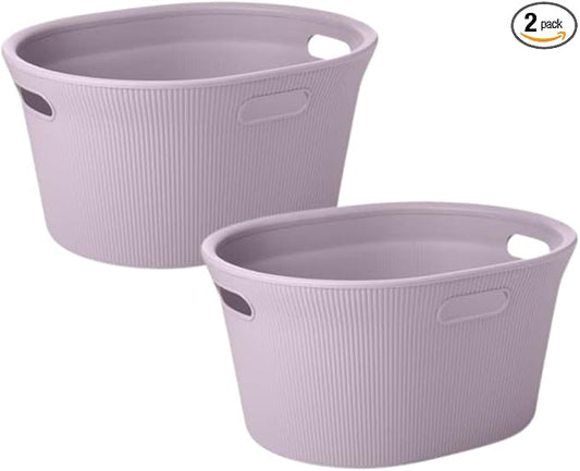 Superio Ribbed Collection - Decorative Plastic Laundry Basket with Cut-Out Handles, Lilac Purple (2 Pack) Hamper Organzier for Bedroom Bathroom College Dorm Room 35 Liter