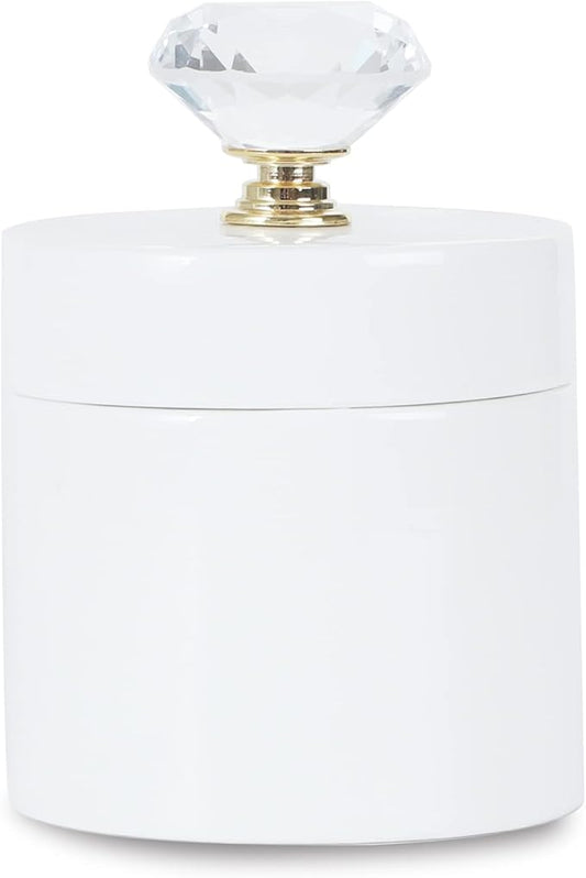 ONTUBE Porcelain Cotton Swabs Holder Organizer with Crystal Lid and Easy to Clean, White (Gold Lid,Set of 2)