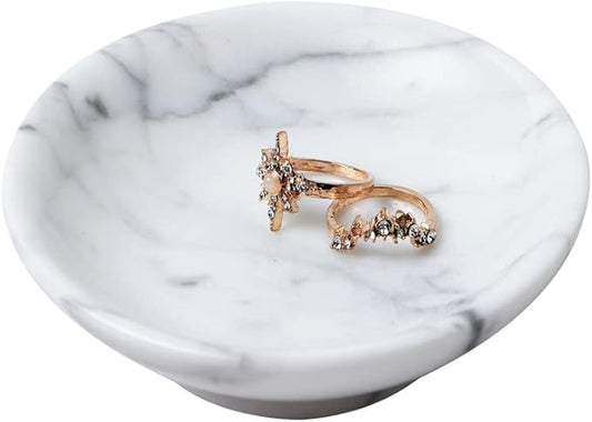 Italian 100% Marble Jewelry Dish,Ring Holder,Trinket Tray,Small Key Bowl,Nightstand & Table Accents Decor,4.33”,Carrara white
