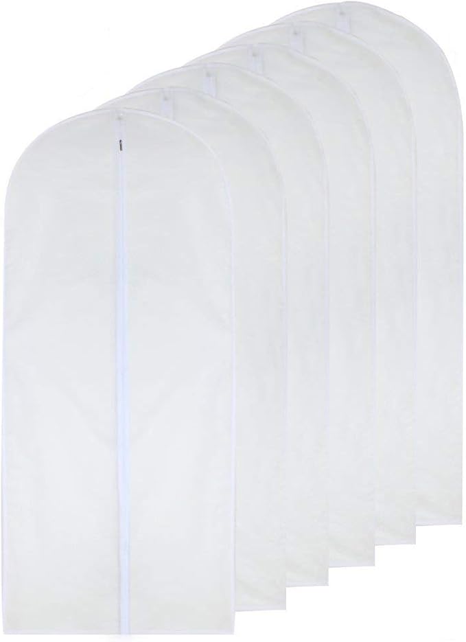 Dress Bags for Hanging Clothes 24'' x 54'' Long Dress Hanging Garment Bag White Breathable Garment Bags for Hanging Clothes Full Zipper Dust Cover for Storage Closet Pack of 6
