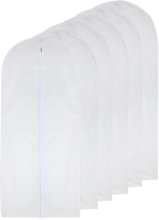 Dress Bags for Hanging Clothes 24'' x 54'' Long Dress Hanging Garment Bag White Breathable Garment Bags for Hanging Clothes Full Zipper Dust Cover for Storage Closet Pack of 6