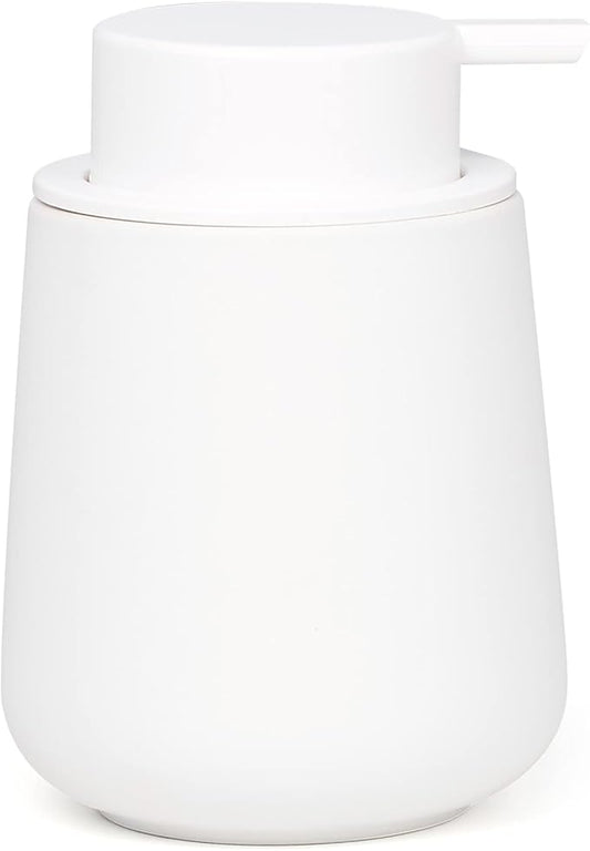 BosilunLife White Soap Dispenser - Ceramic Hand Dish Soap Dispenser for Bathroom 12ounce Refillable Liquid Hand Wash Dispenser for Essential Oil, Lotion Soap (Rubber Paint)