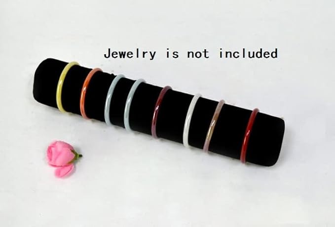 Bracelet Bangle Watch Roll Travel Pouch Jewelry Organizer, Black Gray Velvet Portable Zipper Pouch with Removable Roll Insert for Standard Size 12.5" W x 2.8" Diameter. (All black)