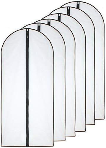 Hanging Garment Bag (Set of 6) Lightweight Clear Full Zipper Black Dress Bags PEVA Garment Breathable Bags Cover for Closet Clothes Storage (24'' X 60'', Black)