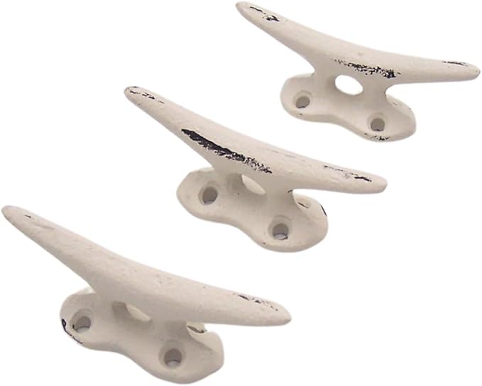 Wowser Nautical White Cast Iron Boat Cleat Wall Hooks, 3.5 Inches, Set of 3