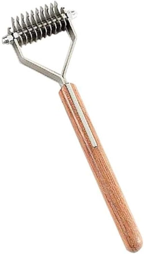 Mars Coat King Dematting Undercoat Grooming Rake Stripper Tool for Dogs and Cats, Stainless Steel with Wooden Handle for Thick Coats, 10-Blade Stripper for Groomers, Pet Owners