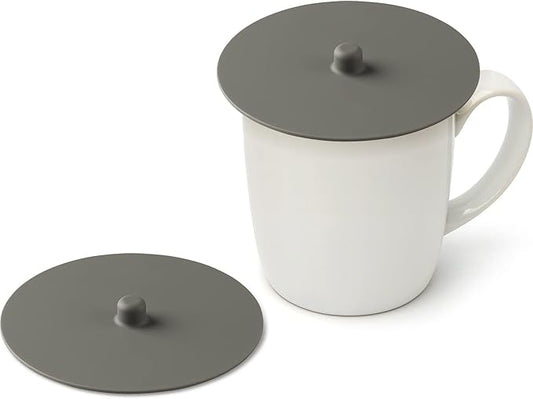 Carrotez 2 Pack Silicone Cup Cover Lids, 4.3 Inch Mug Covers, Reusable Silicone Coffee and Tea Cup Lids - Grey