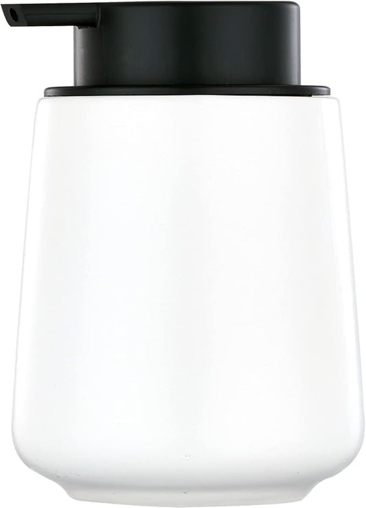 12Oz White Soap Dispenser - Modern Ceramic Lotion Hand Soap Dispenser with Easy-to-Press Black Pump, Reusable and Refillable Liquid Dish Soap Dispensers for Bathroom & Kitchen