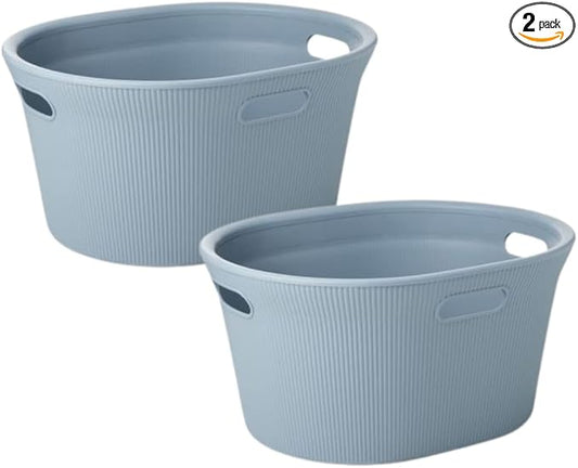 Superio Ribbed Collection - Decorative Plastic Laundry Basket with Cut-Out Handles, Blue (2 Pack) Hamper Organzier for Bedroom Bathroom College Dorm Room 35 Liter
