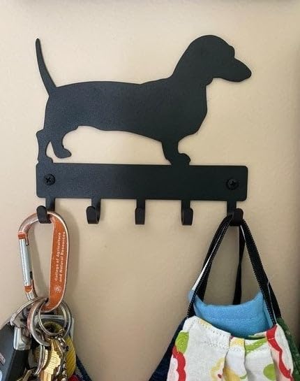 Dachshund Key Holder for Wall - Small 6x5 inch with 5 Hooks - Made in USA
