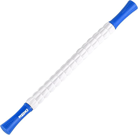 Muscle Roller Stick for Athletes - Deep Tissue Fascia Blaster & Roller Massager for Myofascial Pain Relief - Handheld Physical Therapy & Recovery Tool(Blue White-24 inch)