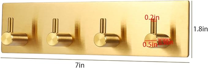 Picowe Key Holder for Wall Decorative, Adhesive Stainless Steel Key Hooks, Key Hanger Key Organizer for Wall, Towel Hook Coat Hanger for Entryway Hallway Kitchen(Four Rows,Golden 1PCS)