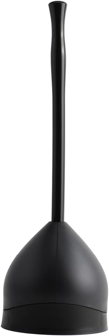 Casabella Toilet Plunger and Hideaway Caddy Combo for Bathrooms, 2-Piece Heavy-Duty Toilet Plunger and Holder Set, Black