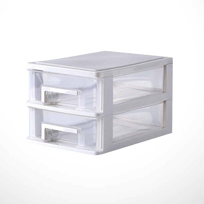 Portable Two Storage Cabinet Drawers Stackable Storage Organizer Multifunctional Desktop Storage Case Office Bedroom Bathroom Craft Supplies Transparent