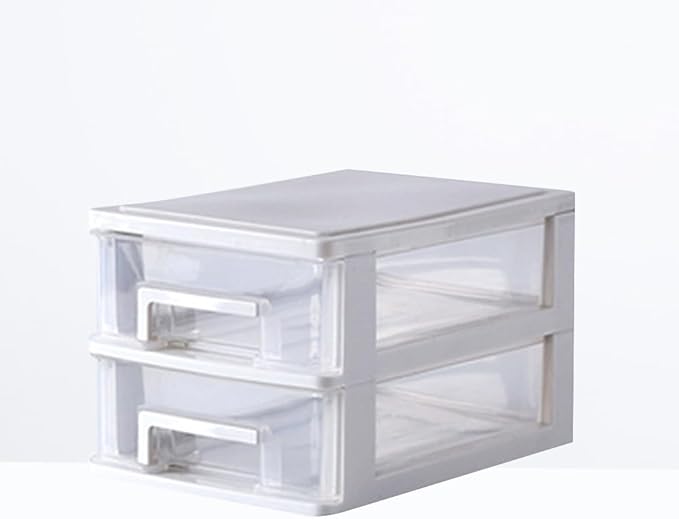 Portable Two Storage Cabinet Drawers Stackable Storage Organizer Multifunctional Desktop Storage Case Office Bedroom Bathroom Craft Supplies Transparent