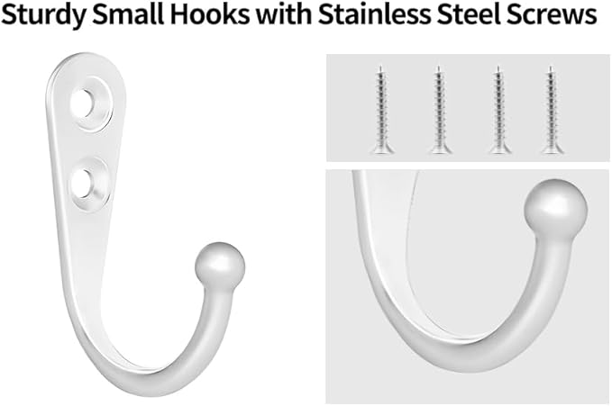 20 Pcs Small Key Hooks for Hanging, Key Holder, Wall Mount Hook with Stainless Steel Screws, Command Hooks Utility Hangers for Key, Hat, Cup, Coat, Picture (White)