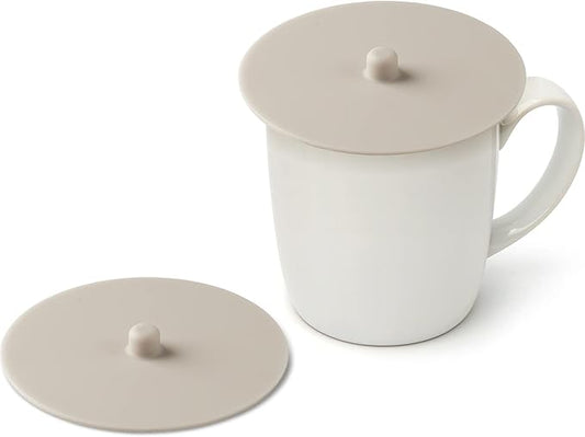 Carrotez 2 Pack Silicone Cup Cover Lids, 4.3 Inch Mug Covers, Reusable Silicone Coffee and Tea Cup Lids - Ivory