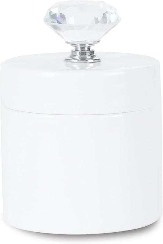 ONTUBE Porcelain Cotton Swabs Holder Organizer with Crystal Lid and Easy to Clean, White (Silver Lid, Set of 2)