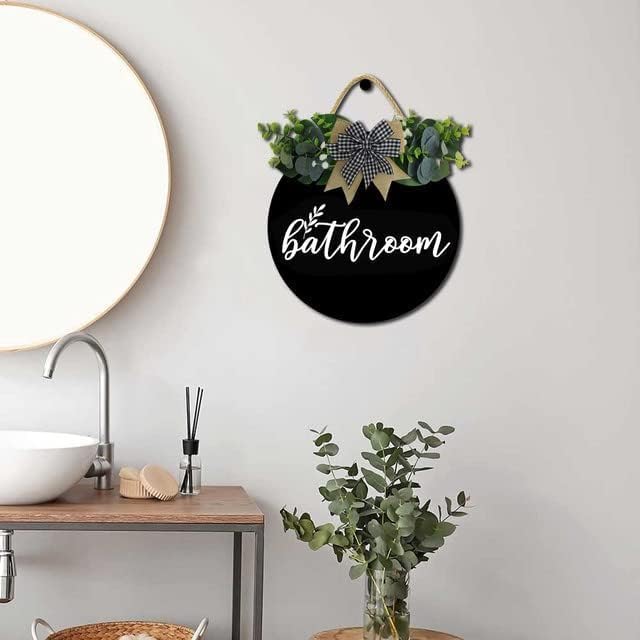 Bathroom Wall Decor,Bathroom Sign,Rustic Round Wooden Wreath Sign,Bathroom Wooden Wall Sign for All The Seasons