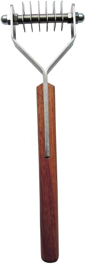 Mars Coat King Dematting Undercoat Grooming Rake Stripper Tool for Dogs and Cats, Stainless Steel with Wooden Handle for Thick Coats, 6-Blade Stripper for Groomers, Pet Owners