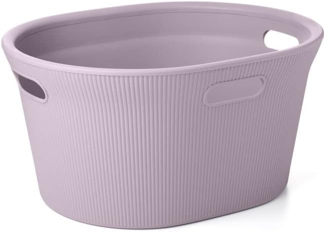 Superio Ribbed Collection - Decorative Plastic Laundry Basket with Cut-Out Handles, Lilac Purple (2 Pack) Hamper Organzier for Bedroom Bathroom College Dorm Room 35 Liter