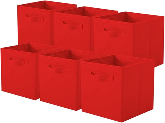 ShellKingdom Storage Bins, Foldable Fabric Storage Cubes and Cloth Storage Organizer Drawer for Closet and Toys Storage, 6 Pack (Red)