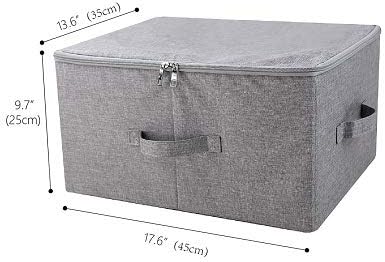 Folding Storage Box with Zip Lid and Handles, Rigid Storage Baskets With Linen Fabric& Plastic Board, Closet Shelf Drawers,Dark Gray, 2 pcs