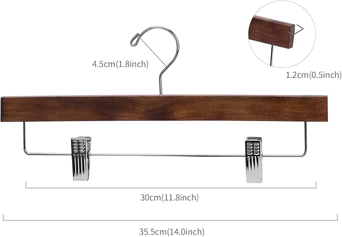 Nature Smile Wooden Pants Skirt Trousers Hangers with Clips (10Pcs Retro)