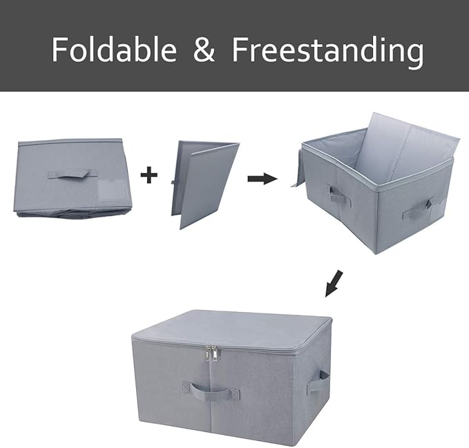 17.6"x 13.6"x 9.7",Dust-proof Closet Clothes Storage Boxes with Zip Lid, Breathable Fabric & Collapsible Design Organizer Bins for Clothing Toy Dolls Shoes Blankets, Light Gray, 2pcs