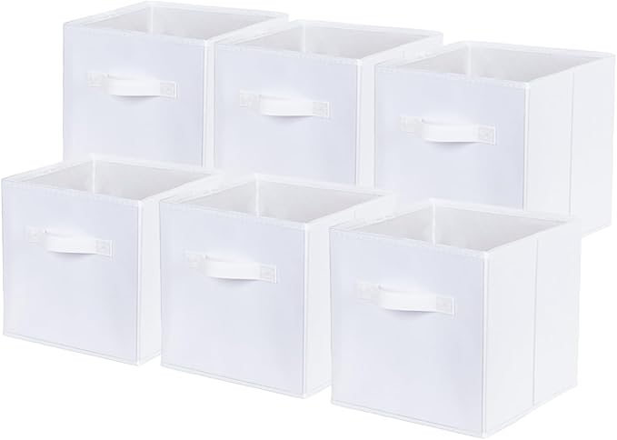 ShellKingdom Storage Bins, Foldable Fabric Storage Cubes and Cloth Organizer Drawer for Closet and Toys, 6 Pack (White)