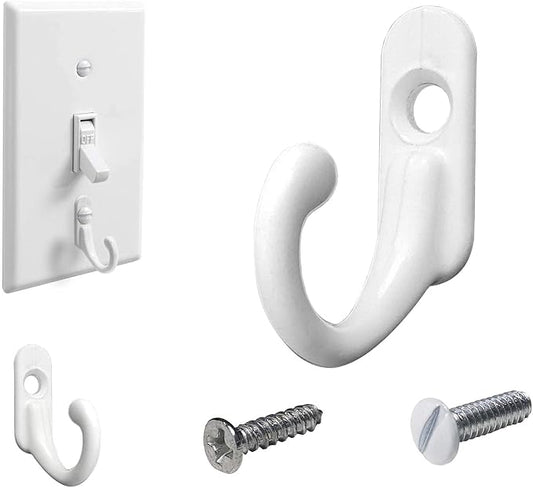 Light Switch Hooks, 5 Pack Wall Mounted Tiny Robe Hook with 10 Screws Wall Coat Hooks for Hanging Coat, Scarf, Bag, Towel, Key, Hat (White)