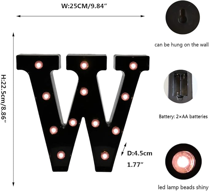 Light Up Black Alphabet Marquee Letters Sign LED Marquee Number Lights Sign for Night Light Home Bar Christmas Lamp Birthday Party Wedding Decoration W