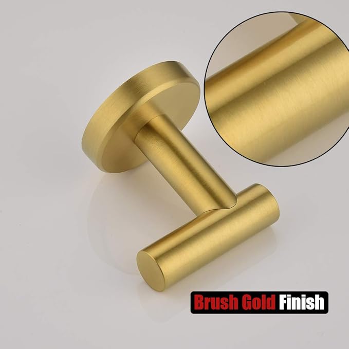 JQK Bathroom Towel Hook Brushed Gold, Brass Coat Robe Clothes Hook for Bathroom Kitchen Garage Wall Mounted (Pack of 2), SUS 304 Stainless Steel 0.8mm, TH100-BG-P2
