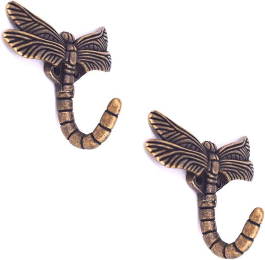 2pcs Dragonfly Coat Hooks Decorative Creativity Wall Mounted Hanger Hook for Home Handbag Key Towel Bathrobe (Bronze)