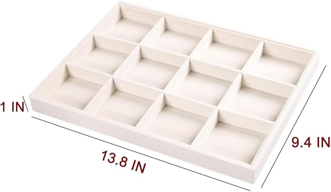 Coward 2PC Stackable 12 Grids Jewelry Organizer Tray Bracelet Display Stand for Selling Velvet Necklace Holder Earring Box Storage (12grid+12grid)