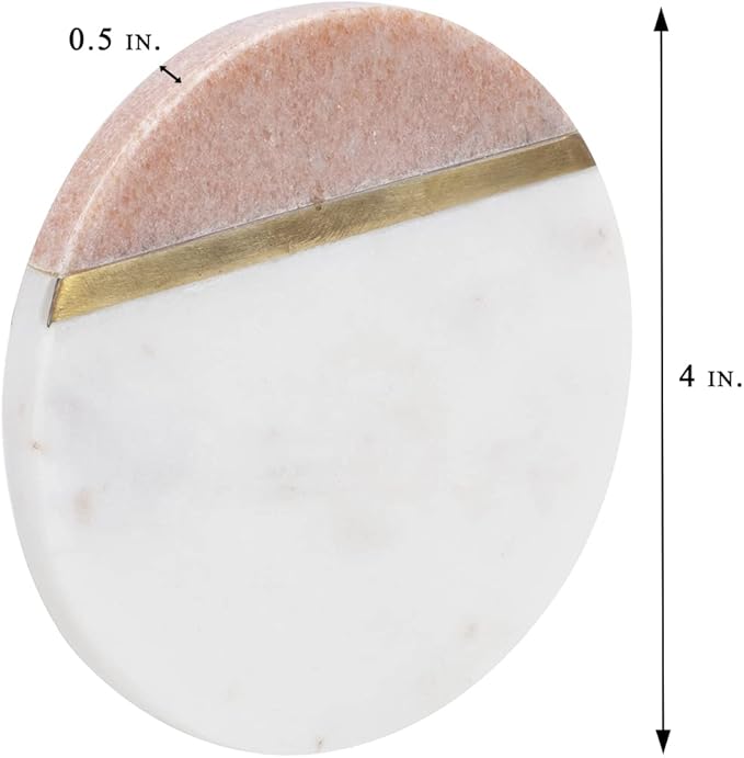 GoCraft Round Marble Coasters for Drinks - Handcrafted Modern Multicolor Pieces with Gold Brass Inlay for Beverages & Wine/Bar Glasses - Set of 4