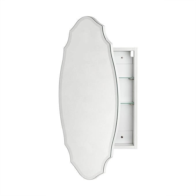 TOMACE Frameless Assymetrical Oval Medicine Cabinet with Beveled Mirror Irregular Surface Bathroom Medicine Cabinet Mirror with Storage for Bathroom, 20'' W x 30'' H