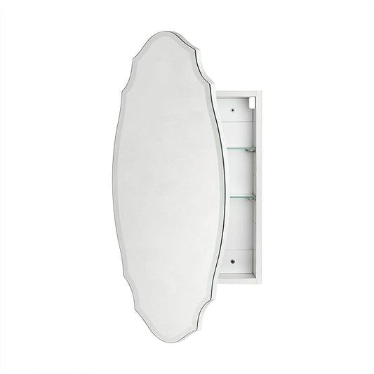 TOMACE Frameless Assymetrical Oval Medicine Cabinet with Beveled Mirror Irregular Surface Bathroom Medicine Cabinet Mirror with Storage for Bathroom, 20'' W x 30'' H