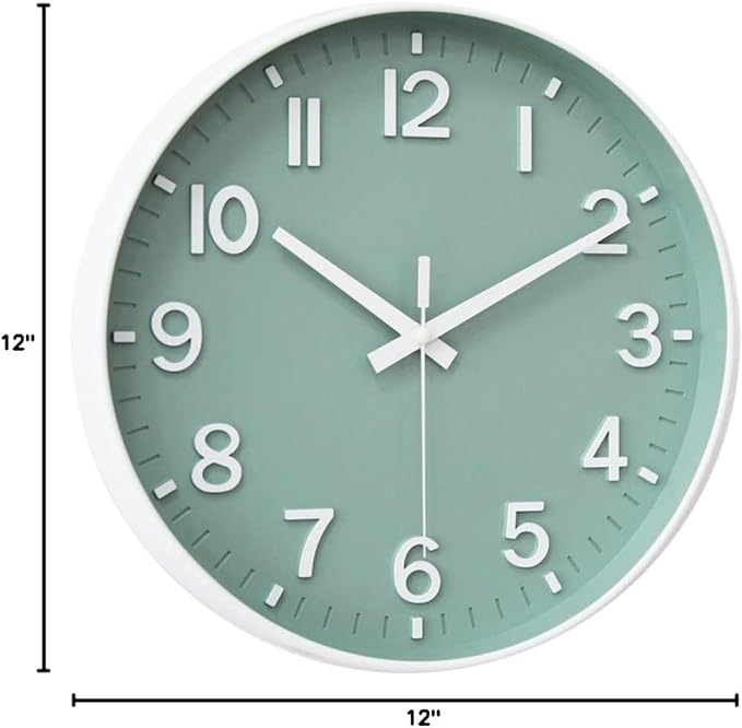 HZDHCLH Green Wall Clocks Battery Operated,12 inch Silent Non Ticking Modern Wall Clock for Living Room Bedroom Kitchen Office Classroom Decor