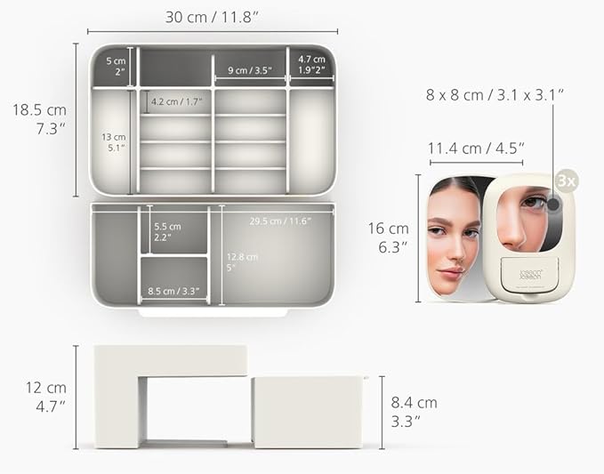 Joseph Joseph 75005 Viva Makeup Cosmetic Storage Organizer with Drawer, Large with Mirror, Shell, Cream