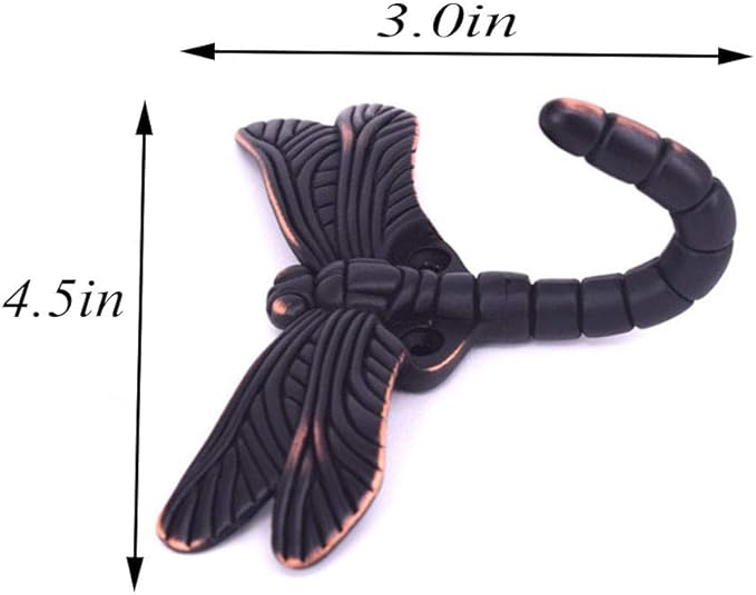 2pcs Dragonfly Coat Hooks Decorative Creativity Wall Mounted Hanger Hook for Home Handbag Key Towel Bathrobe (Red Bronze)