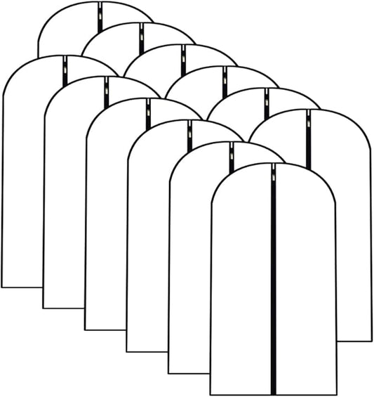 Garment Bags for Hanging Clothes 12 PCS Transparent Waterproof Dustproof Storage for Wardrobe Storage Suit Covers for Closet Cloth Cover Washable Clear Reuse Full Zipper for Suits Gowns 24''x40''
