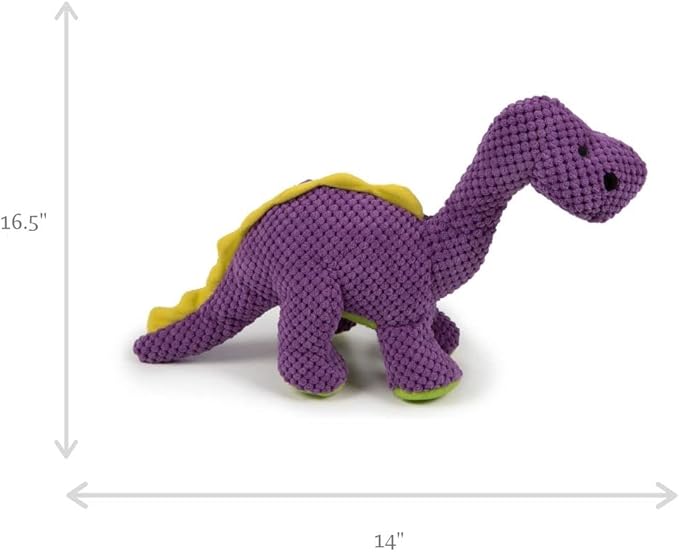 goDog Checkers Dinos Bruto Squeaky Plush Dog Toy, Chew Guard Technology - Purple, Large
