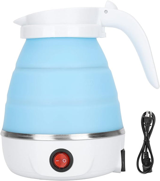 600ml Travel Foldable Electric Kettle, Electric Kettle Food Grade Silicone Small Electric Kettle Boiling Wate（400W US Plug 110V)(Blue)