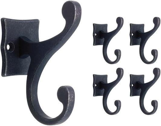 Franklin Brass Double Scroll (5-Pack) Coat and Hat Wall Hooks Double Hooks for Hanging Tumbled Dark Gunmetal Wall Mount Hanger Backpack, Purse, Bag, Towel Organization Decorative Hooks FBSCRH5-TDG-C